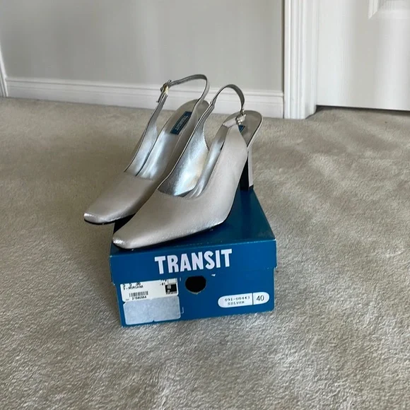 Y2K silver Satin Sling back Pumps - Picture 1 of 13